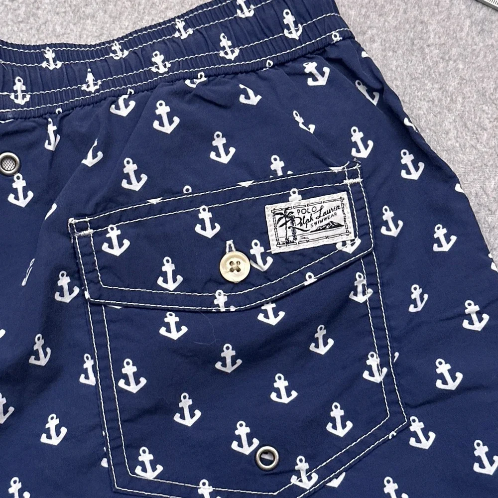 Polo Ralph Lauren Swim Trunks Mens Small Anchor All Over Print Mesh Lined Preppy